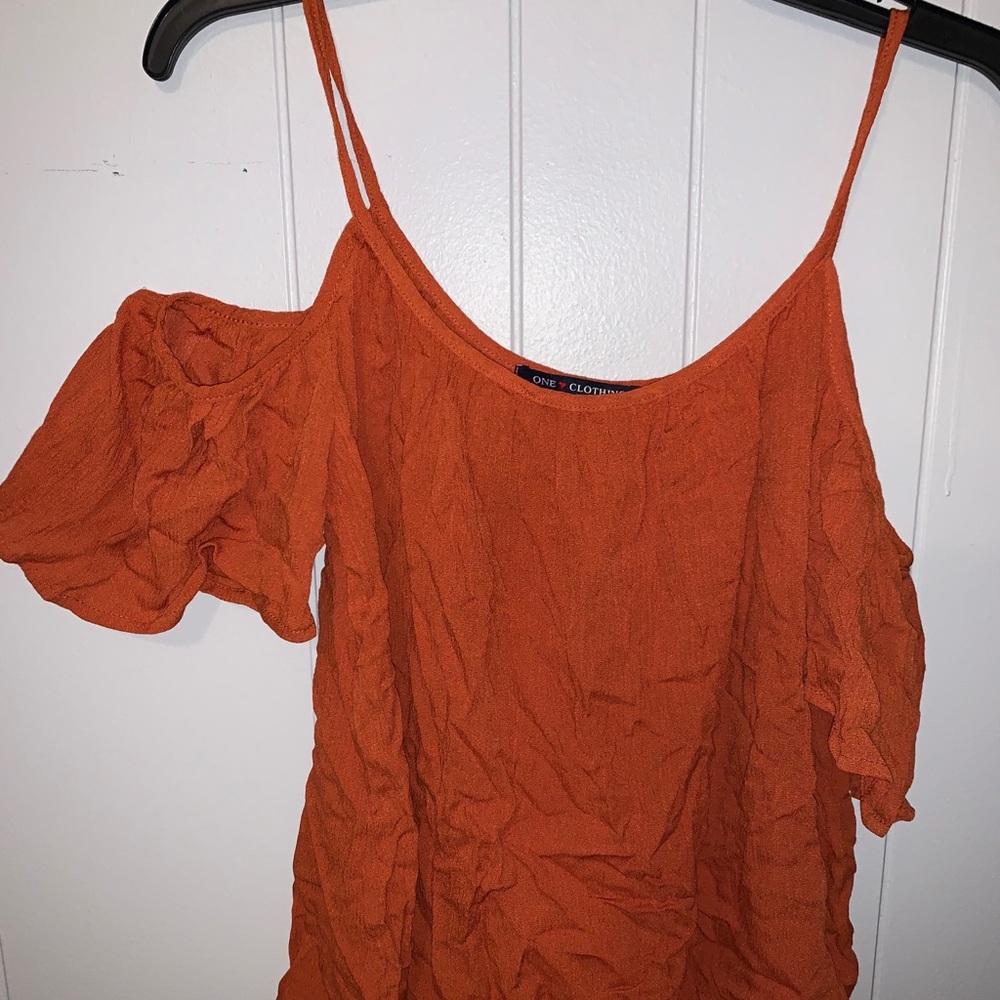 Our Clothing Orange Off the Shoulder Strap Blouse